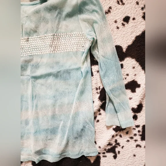 "NEW YORK AND COMPANY" WOMEN'S Y2K SHEER BLOUSE - AQUAMARINE BLUE - Picture 2 of 4